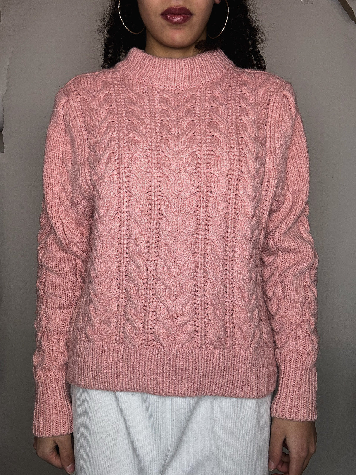 Pull tressé rose L vintage