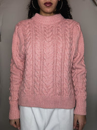 Pull tressé rose L vintage