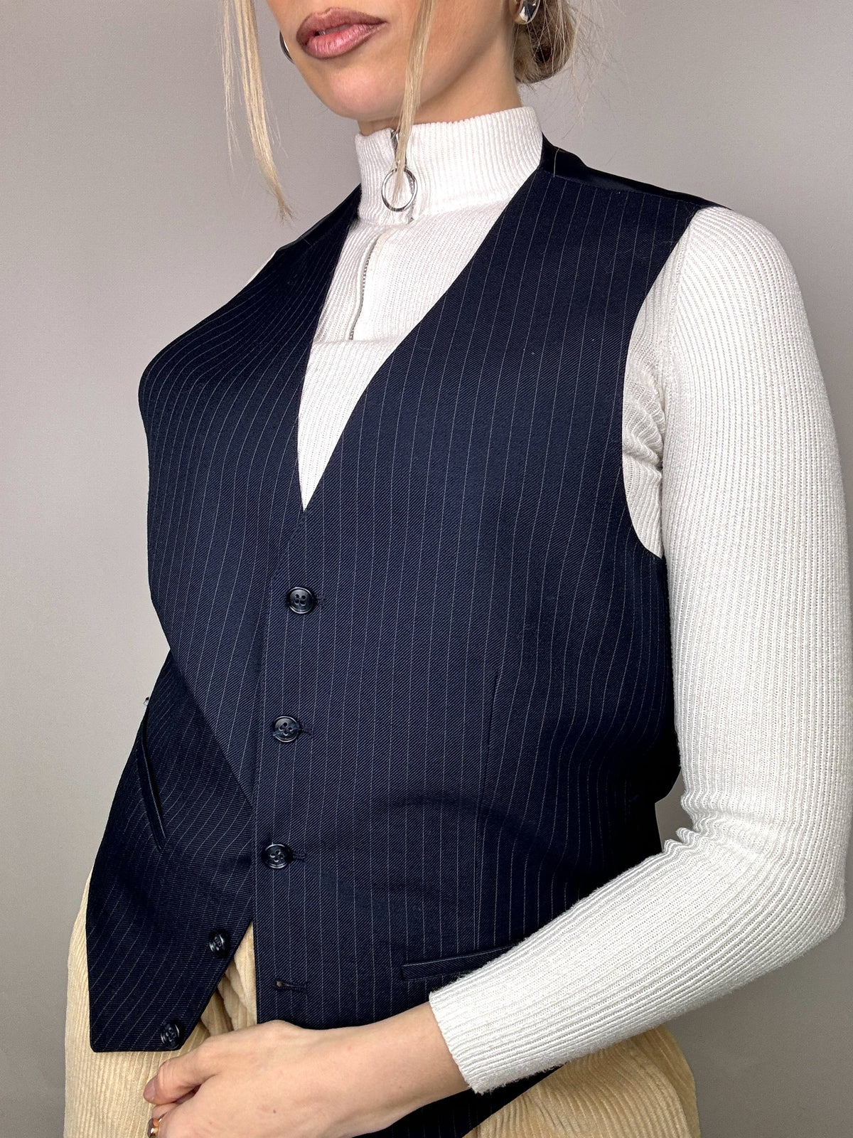 Vintage Marineblaue Tennisstreifen Anzugweste M/L