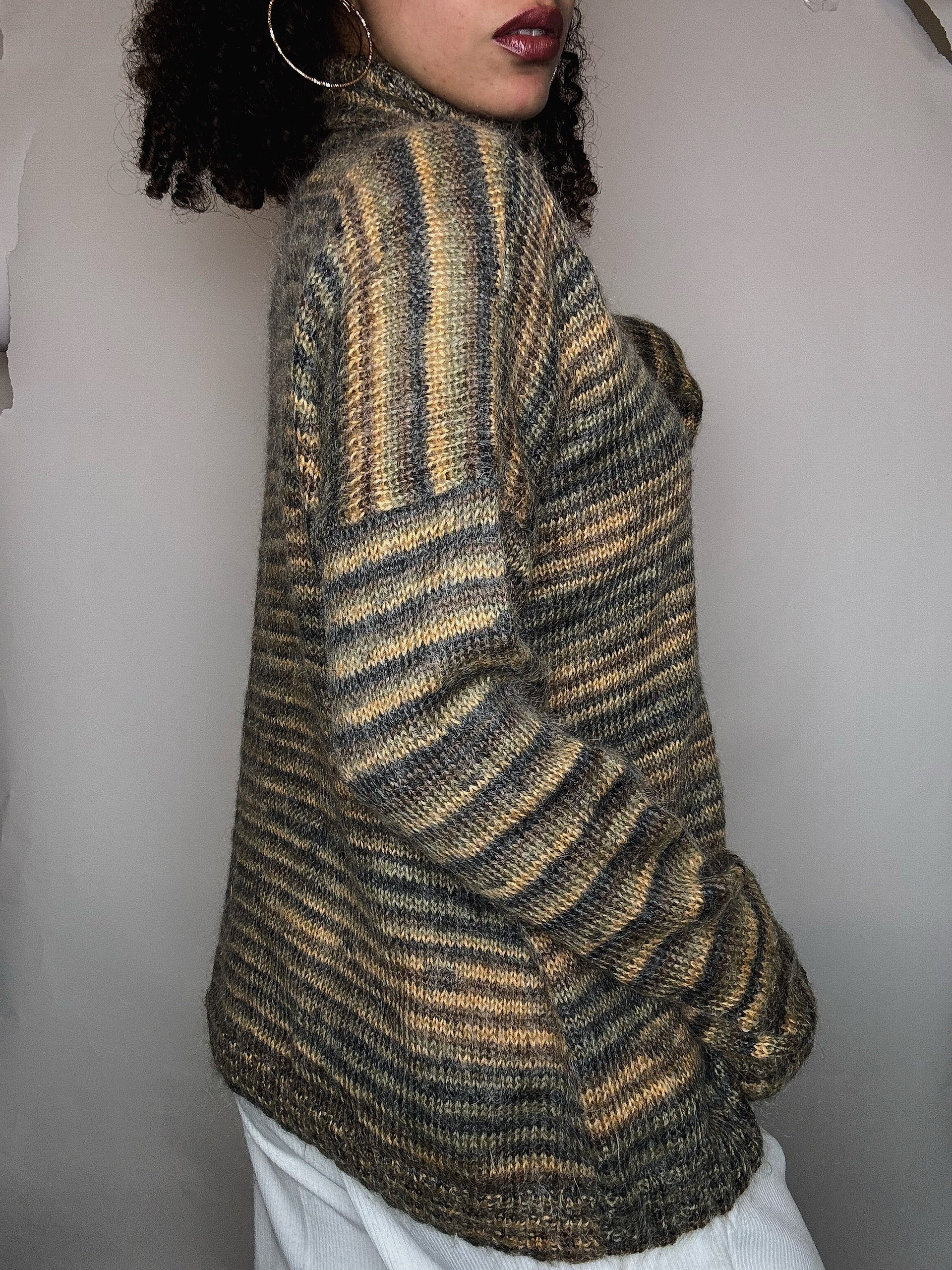 Pull col roulé tricolore S/M vintage