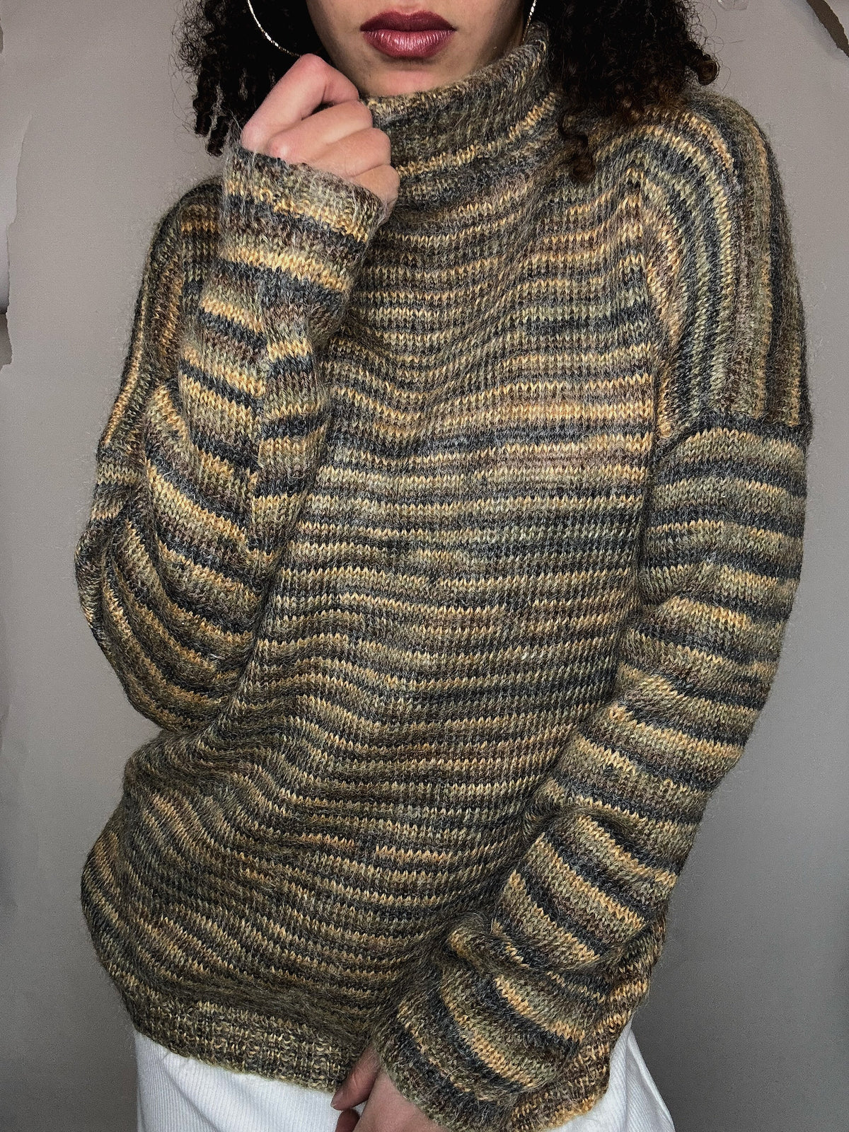 Pull col roulé tricolore S/M vintage