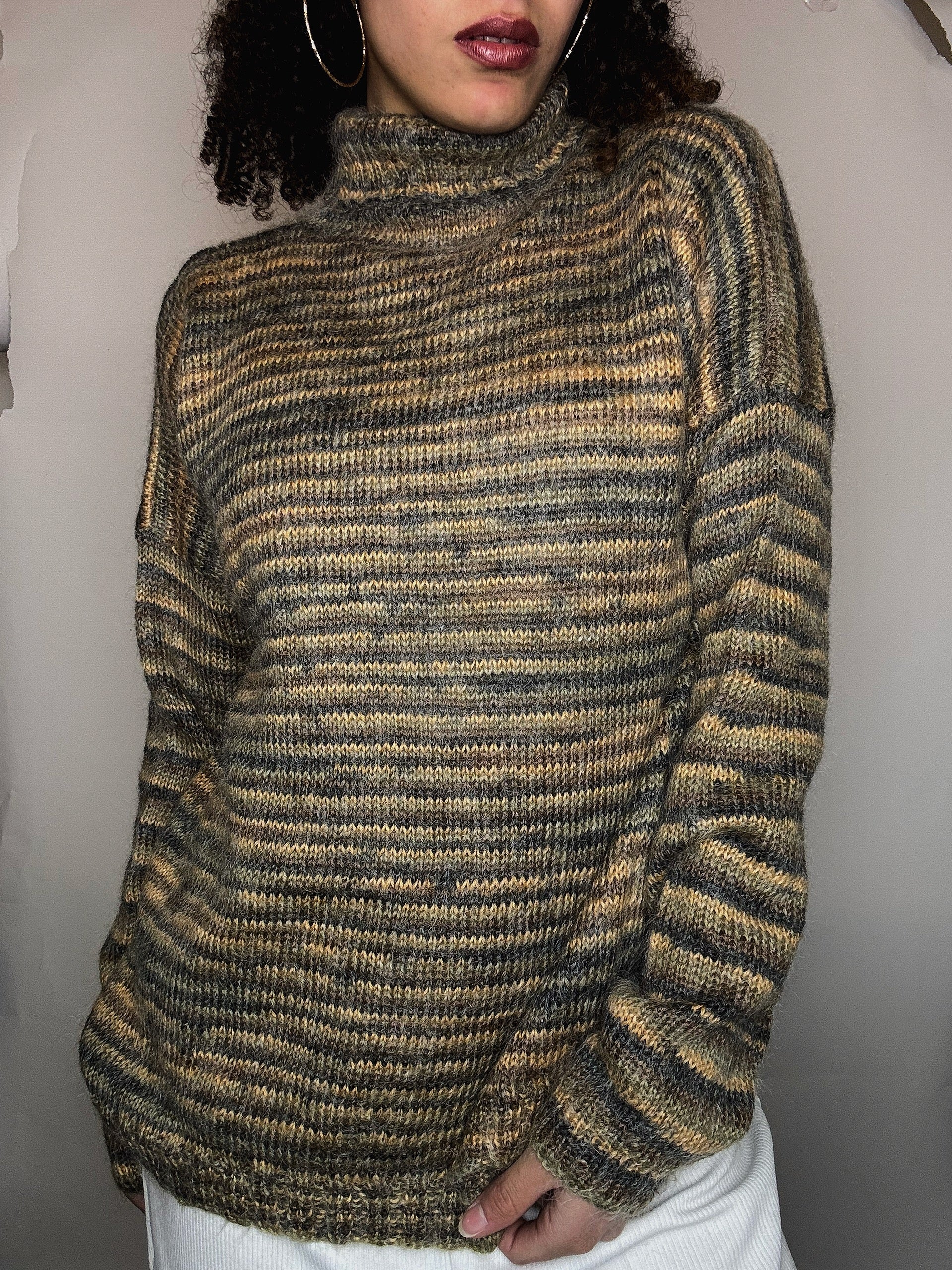 Pull col roulé tricolore S/M vintage