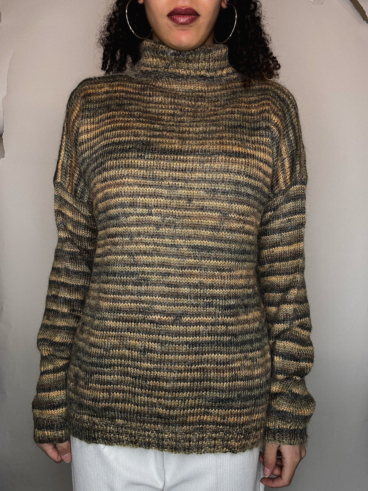 Pull col roulé tricolore S/M vintage