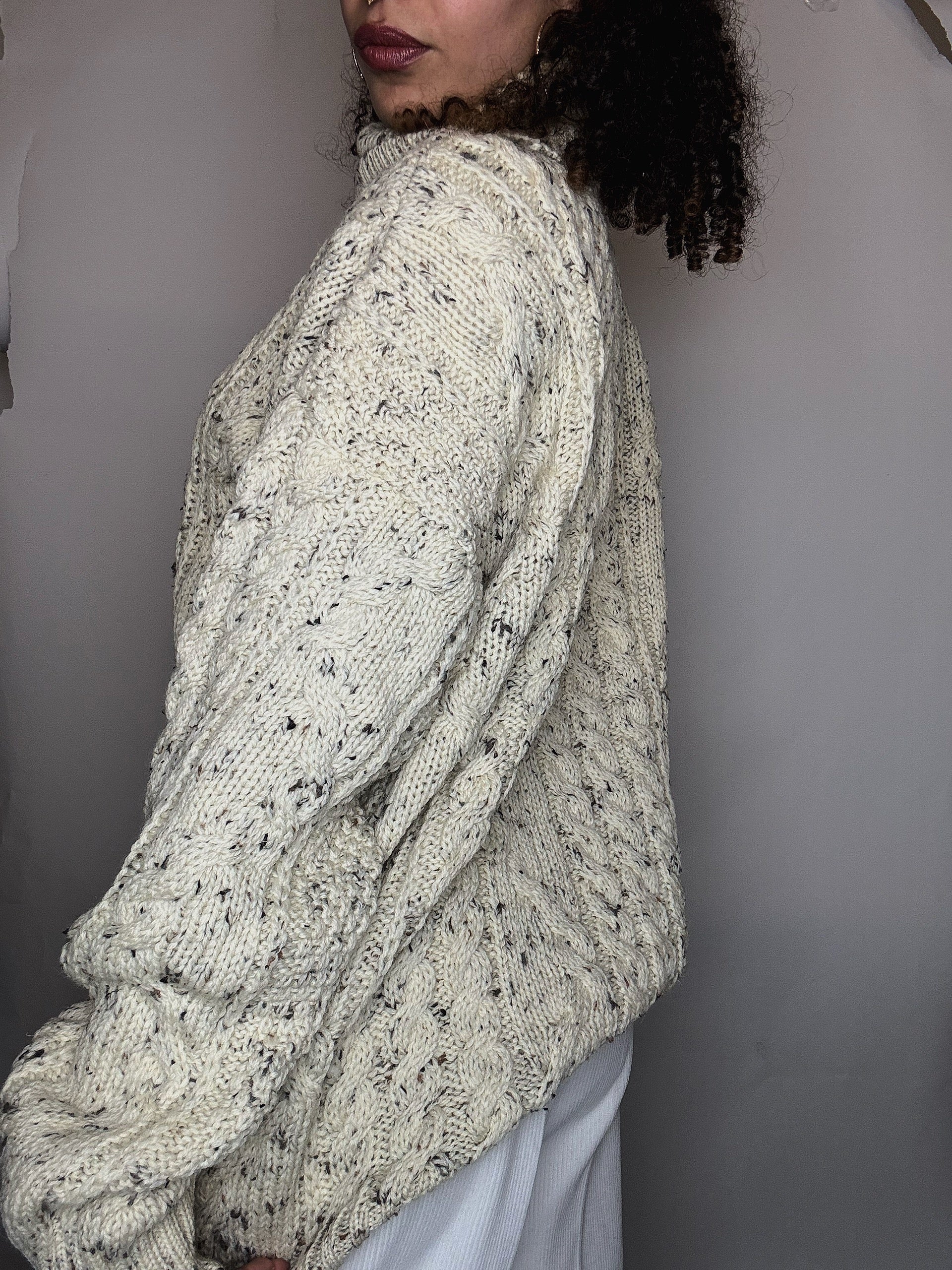Pull col roulé beige L vintage