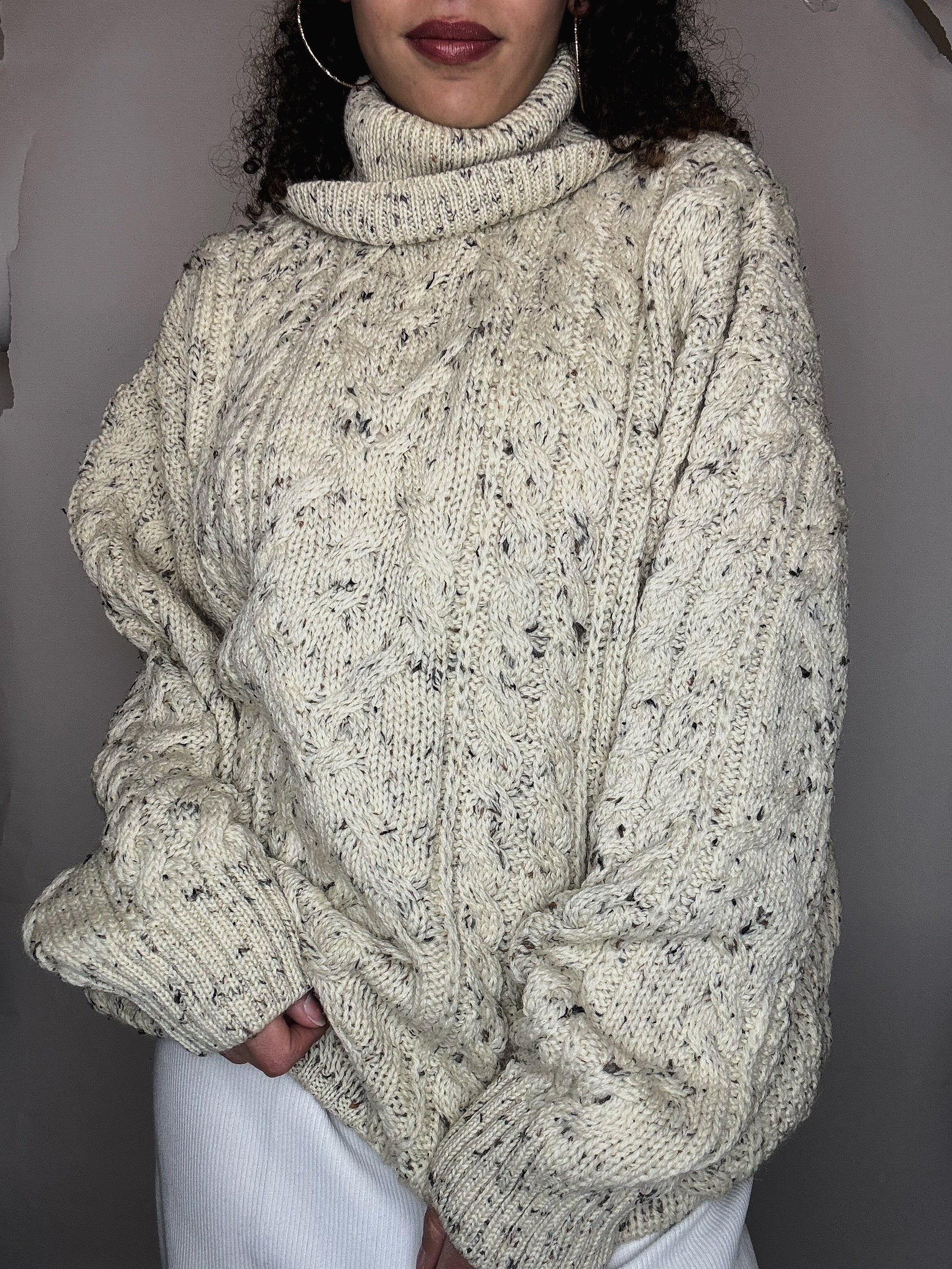 Pull col roulé beige L vintage