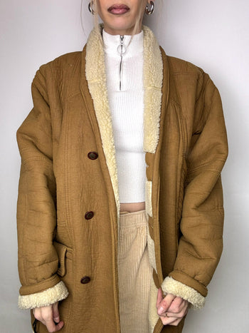 Manteau en peau de mouton retournée camel L/XL vintage