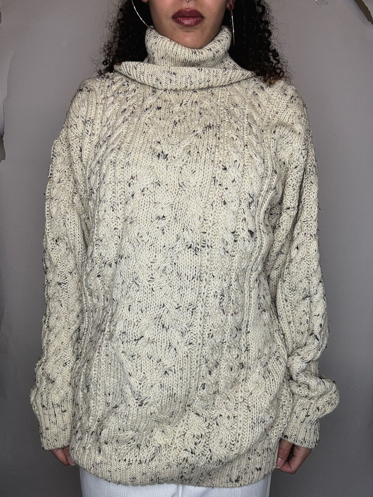Pull col roulé beige L vintage