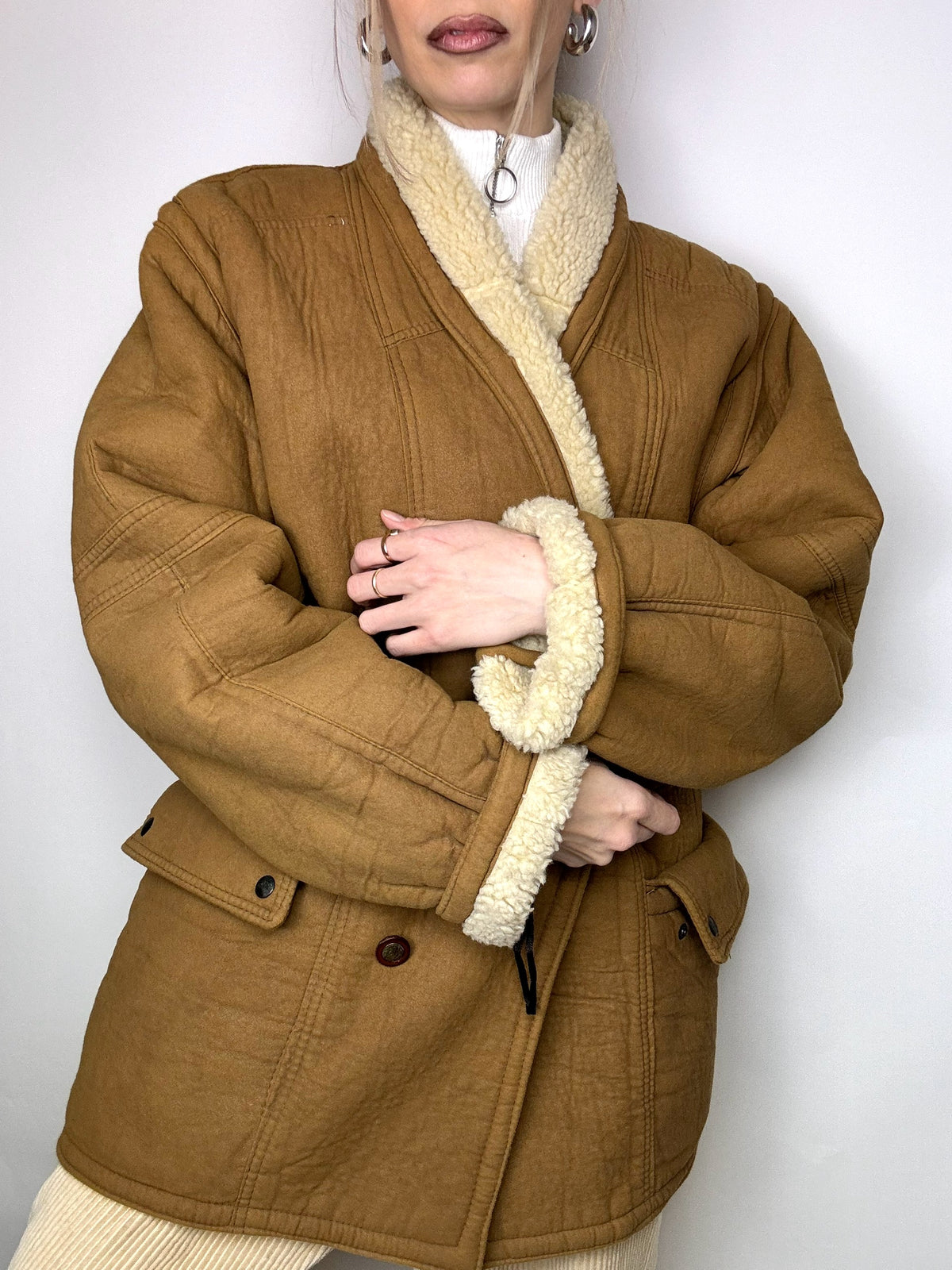 Kamelfarbener Lammfellmantel L/XL Vintage