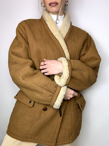 Manteau en peau de mouton retournée camel L/XL vintage