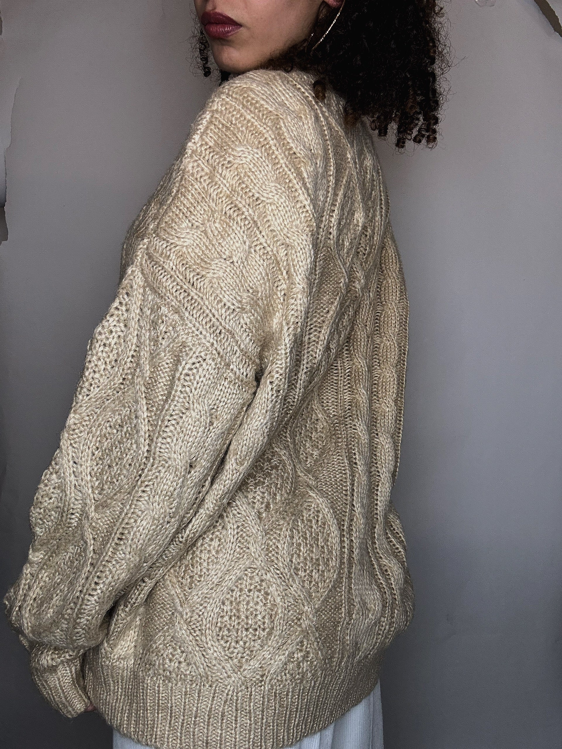 Pull tressé beige L vintage