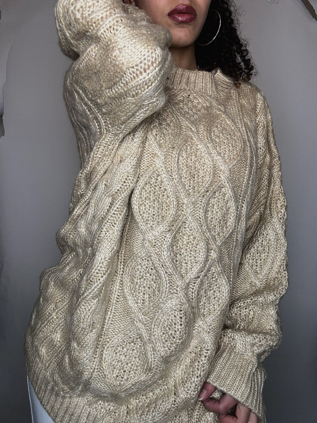 Pull tressé beige L vintage