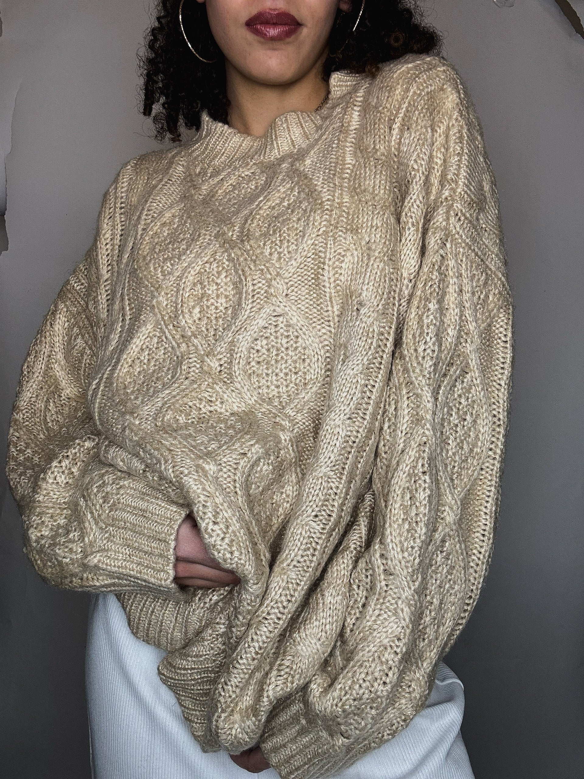 Pull tressé beige L vintage