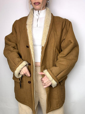 Manteau en peau de mouton retournée camel L/XL vintage