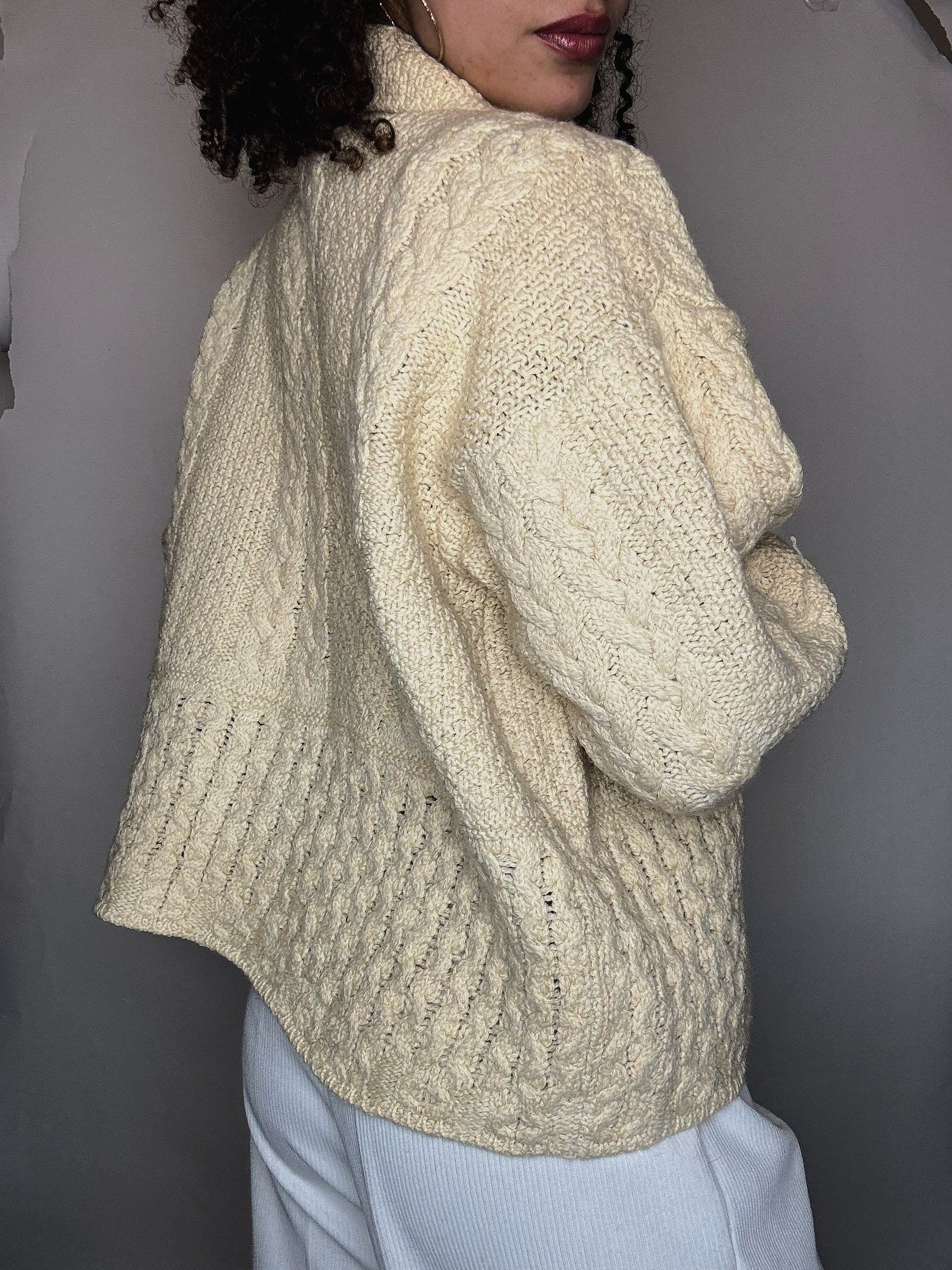 Cardigan en laine beige L vintage