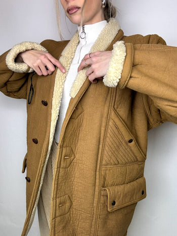 Manteau en peau de mouton retournée camel L/XL vintage