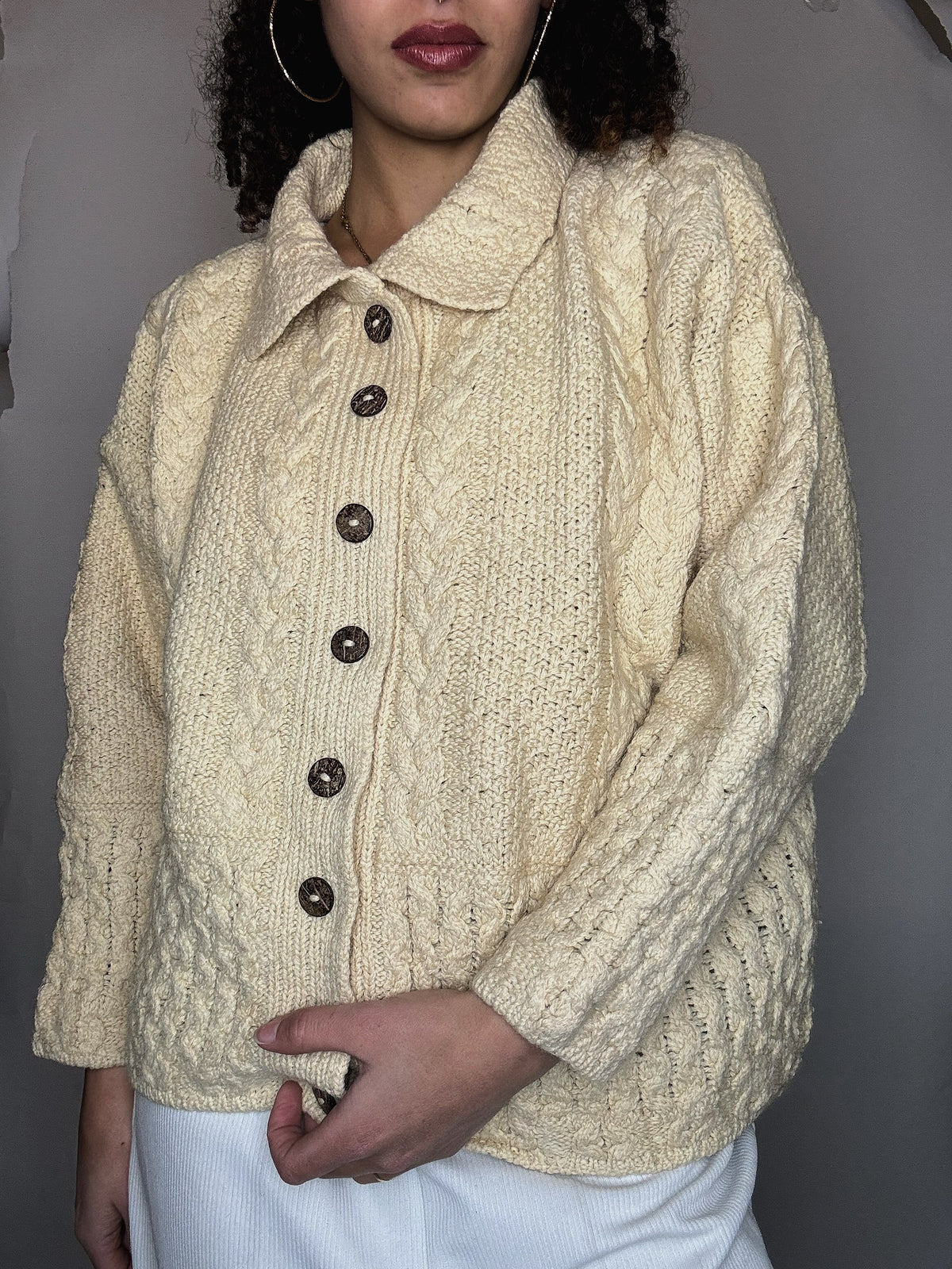 Cardigan en laine beige L vintage