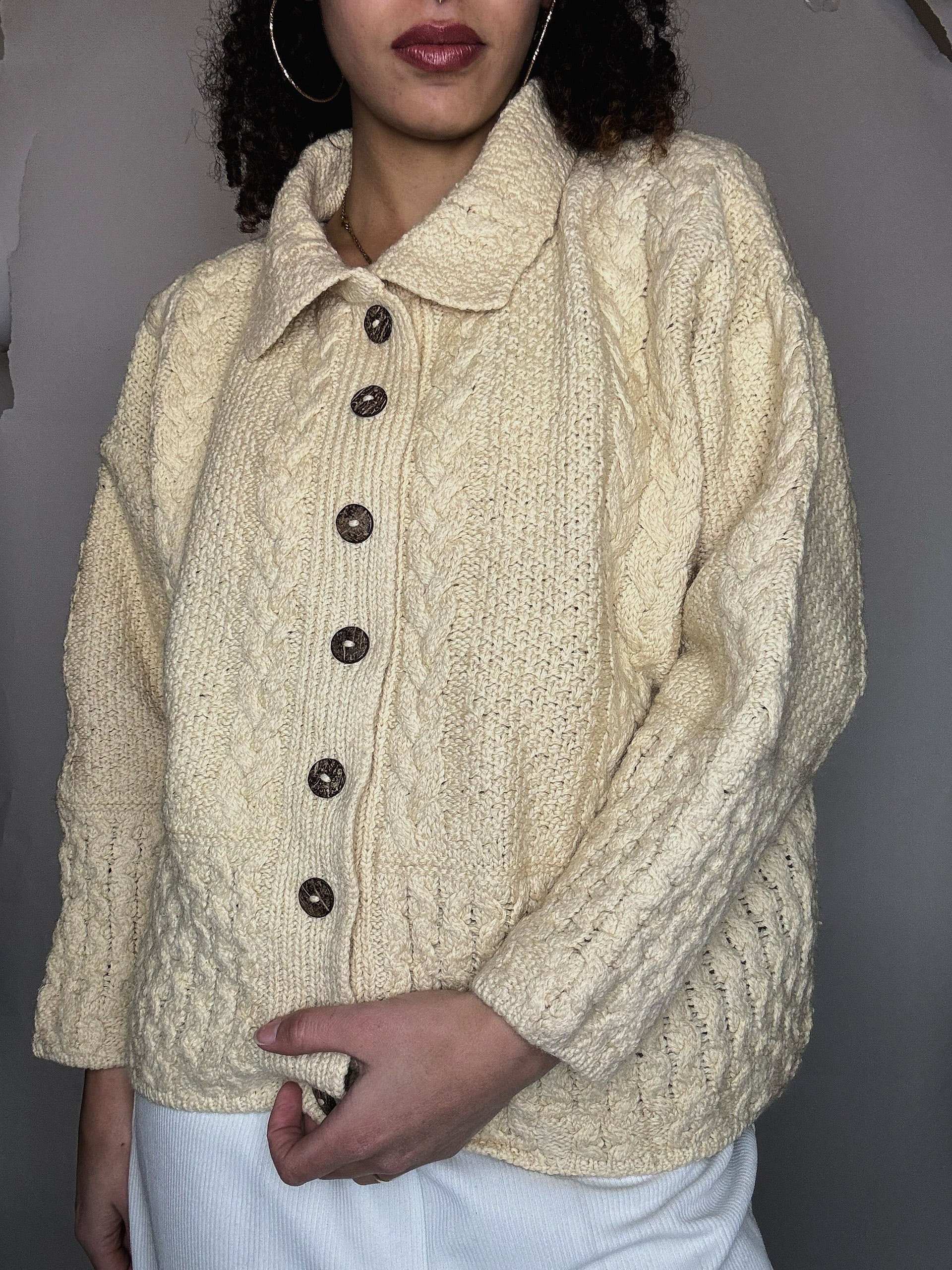 Cardigan en laine beige L vintage