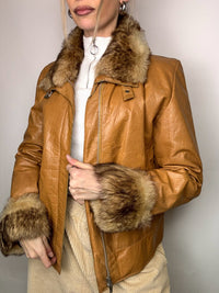 Vintage Camel Kunstfell Lederjacke M/L