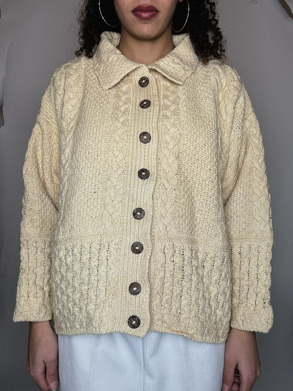 Cardigan en laine beige L vintage