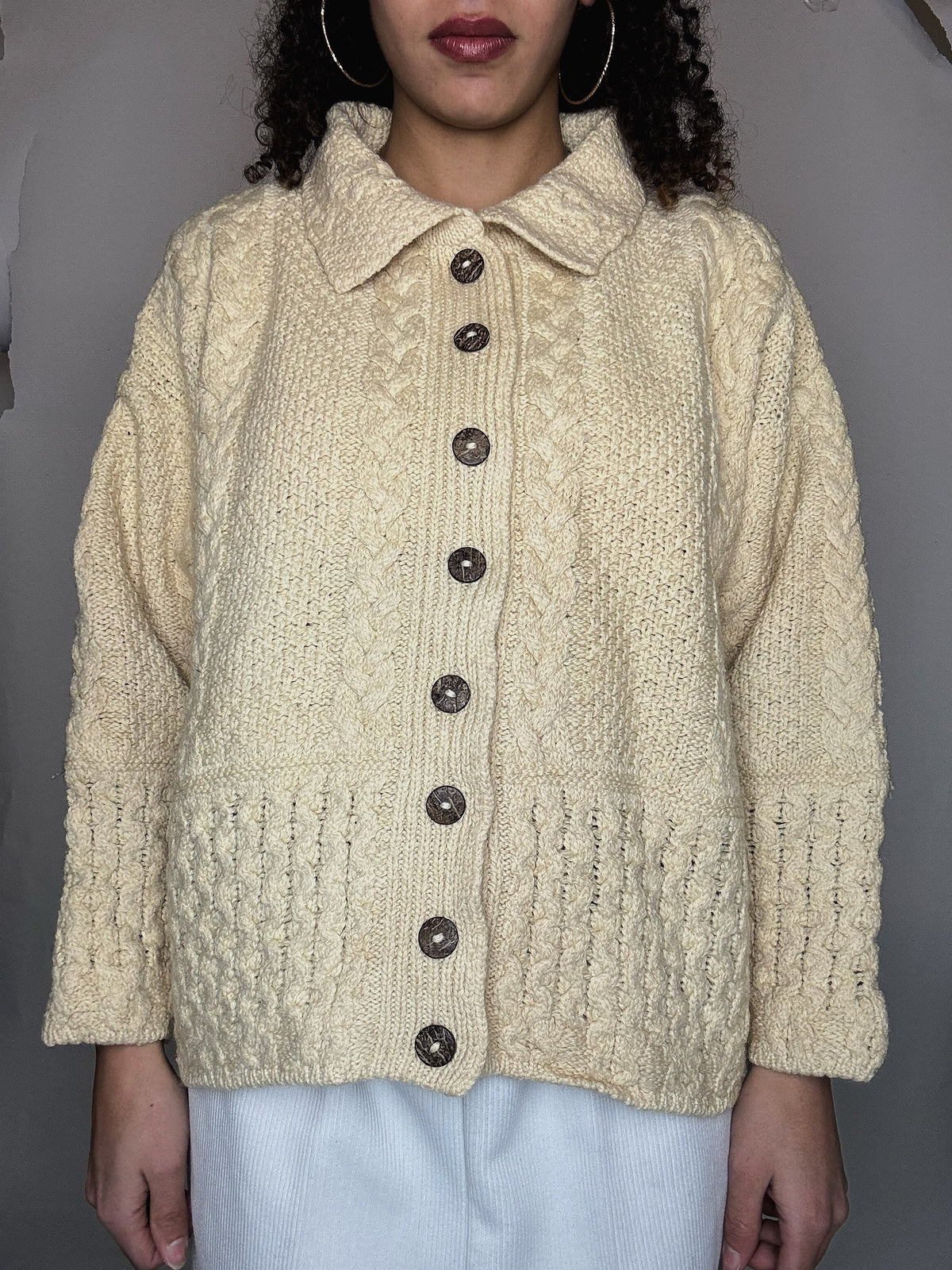 Cardigan en laine beige L vintage