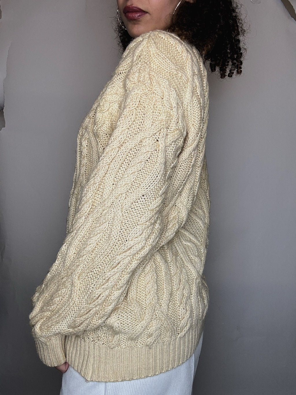 Pull tressé beige M vintage