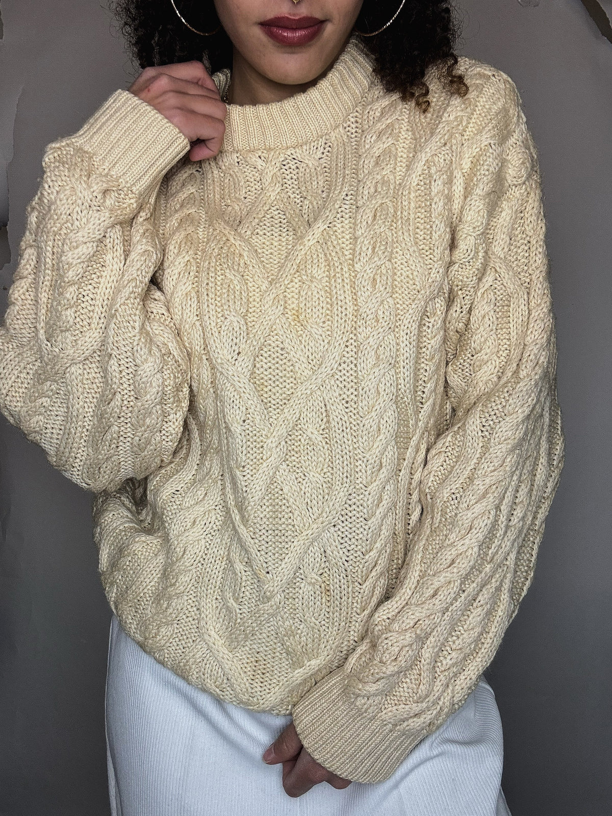 Pull tressé beige M vintage
