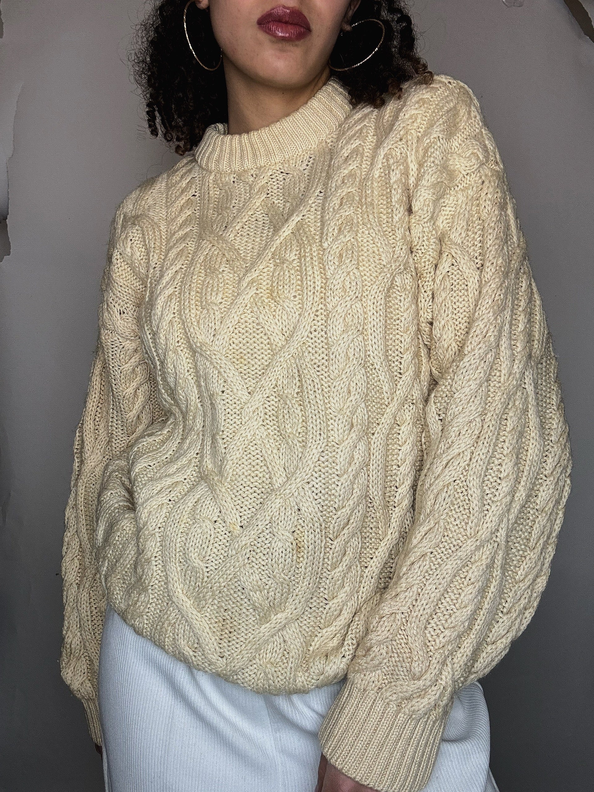 Pull tressé beige M vintage