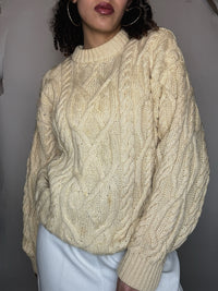 Pull tressé beige M vintage