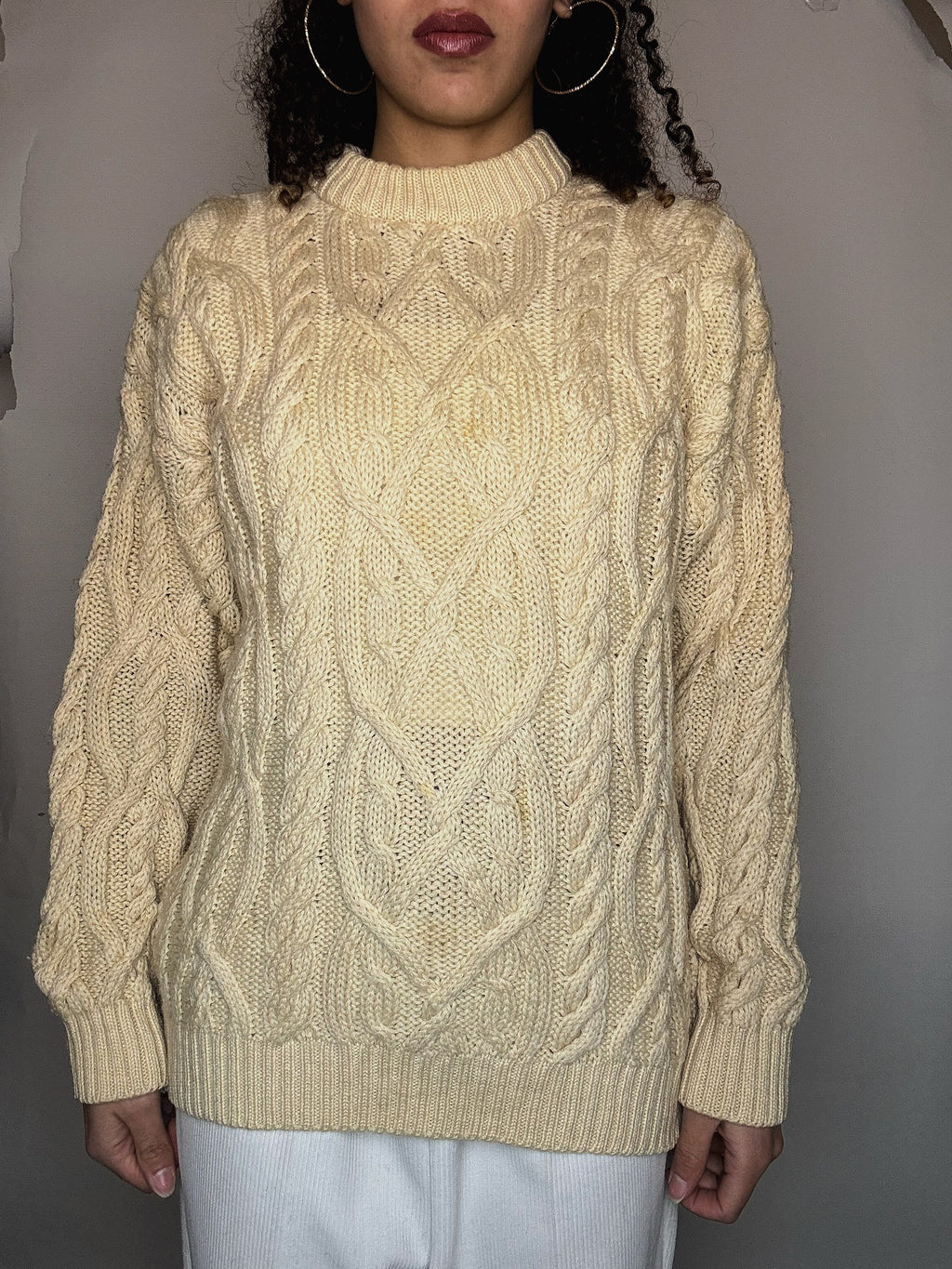 Pull tressé beige M vintage