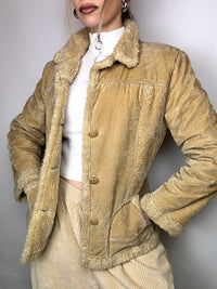 Vintage beige fitted sheepskin jacket L