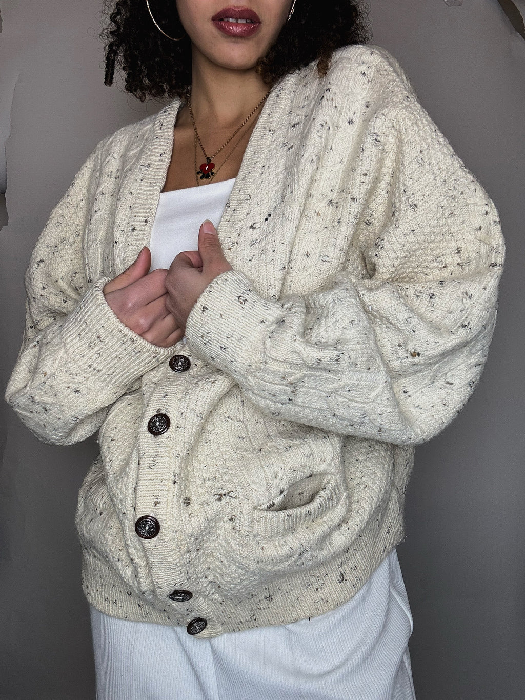 Vintage beige wool cardigan XL