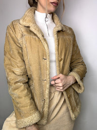 Vintage beige fitted sheepskin jacket L