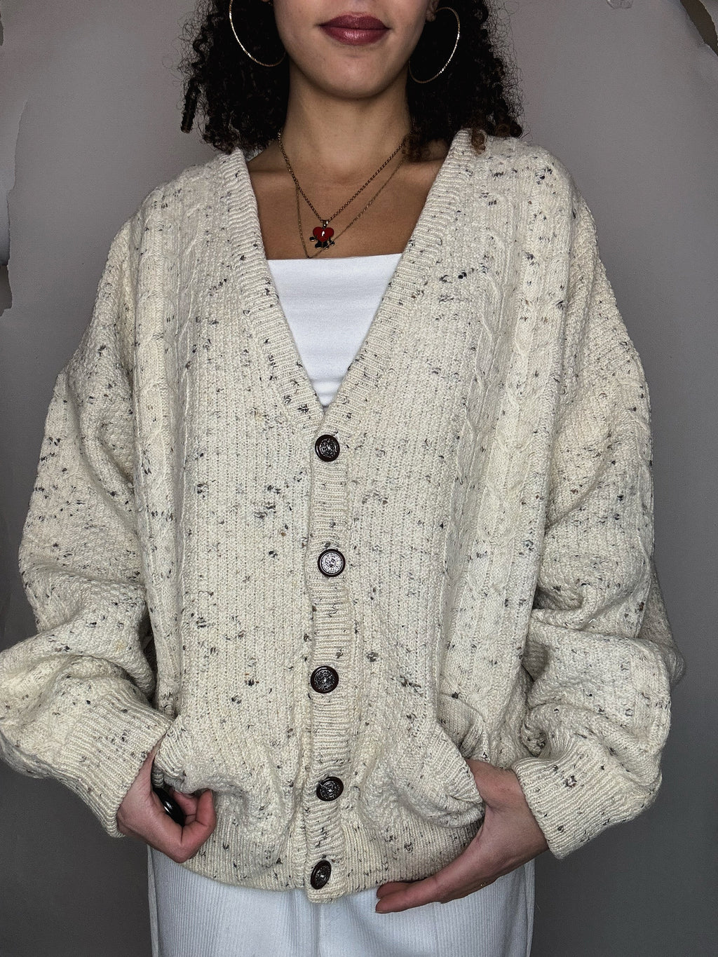 Vintage beige wool cardigan XL
