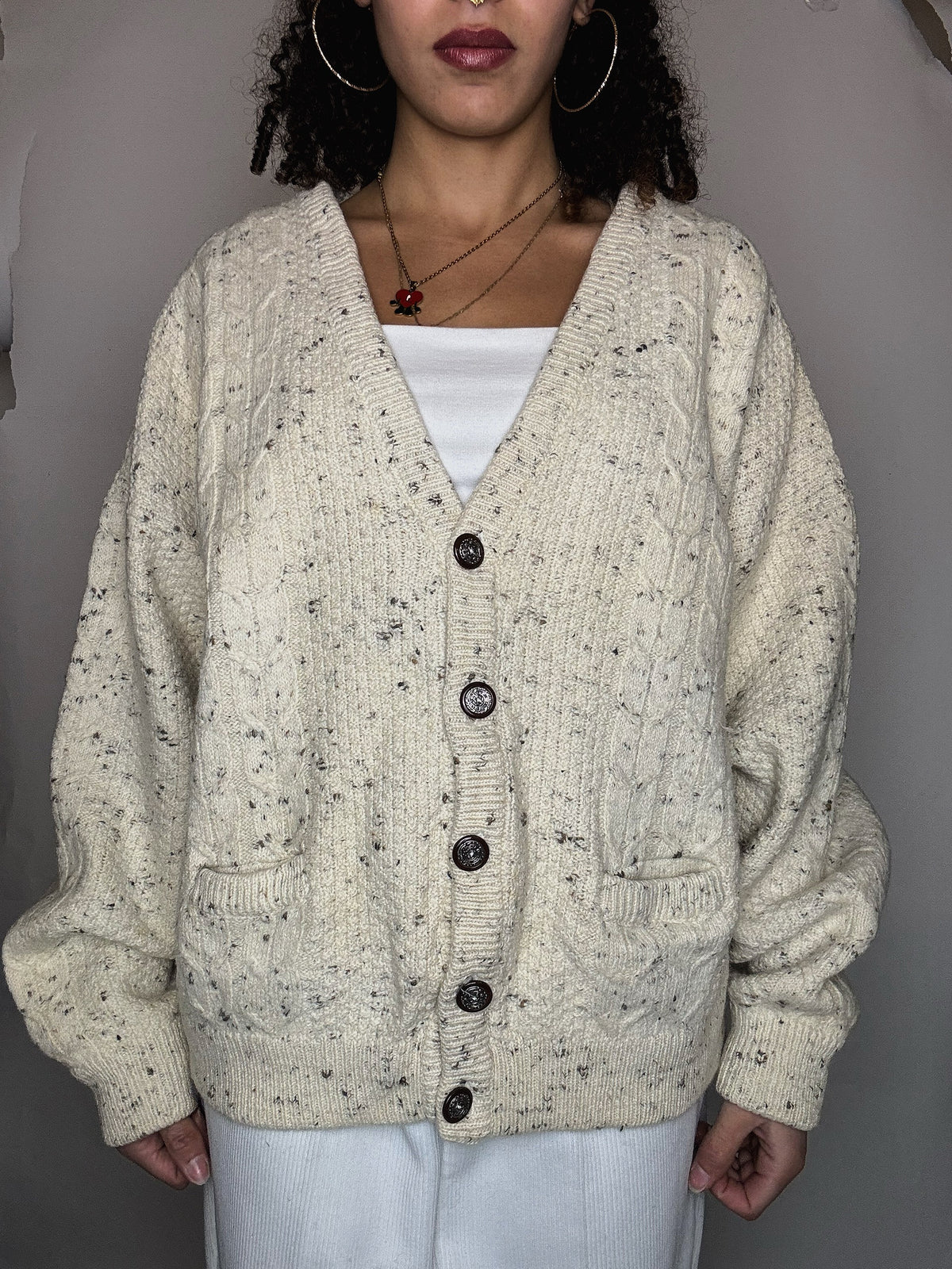 Vintage beige wool cardigan XL