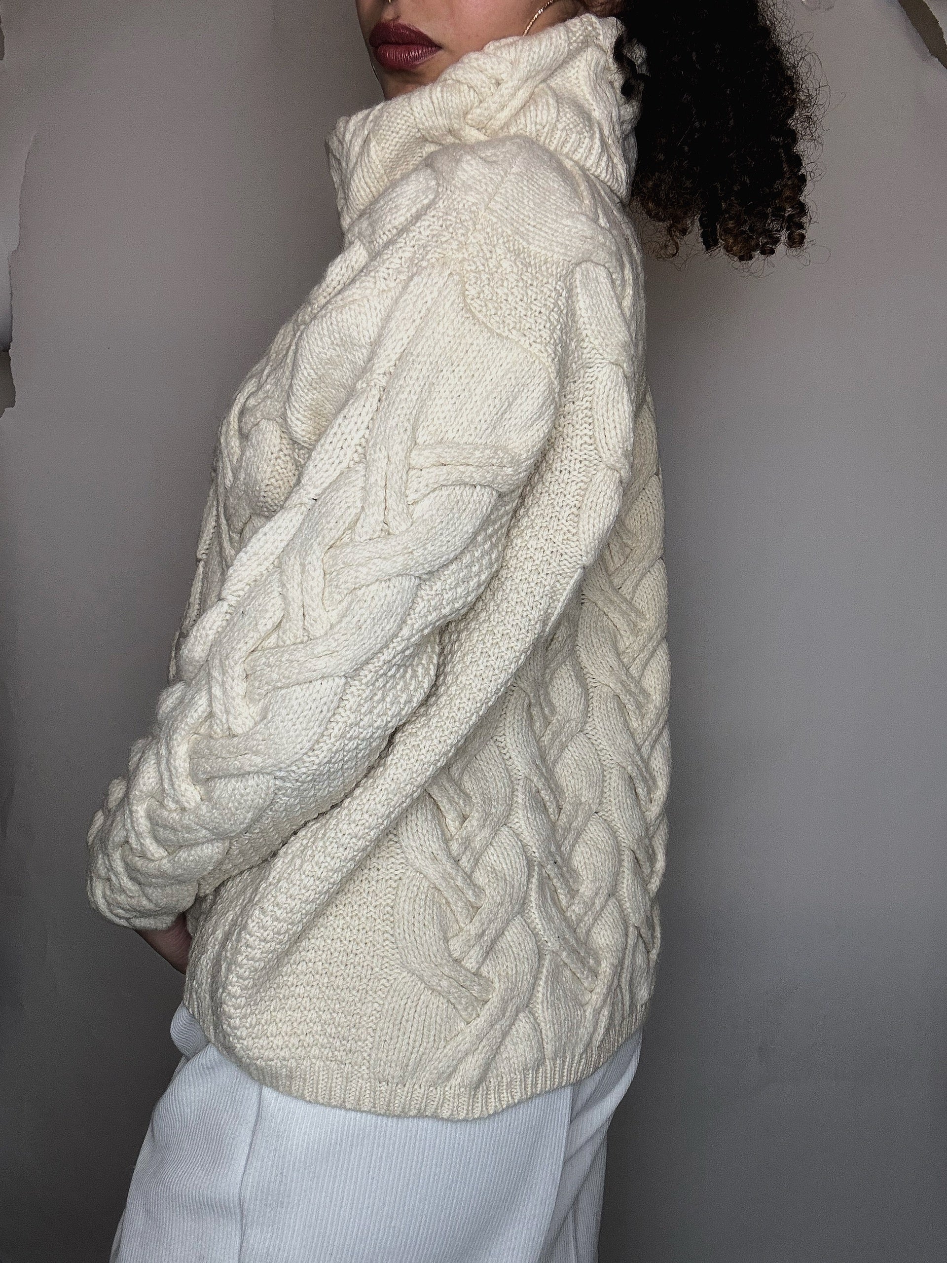 Pull col roulé beige S vintage