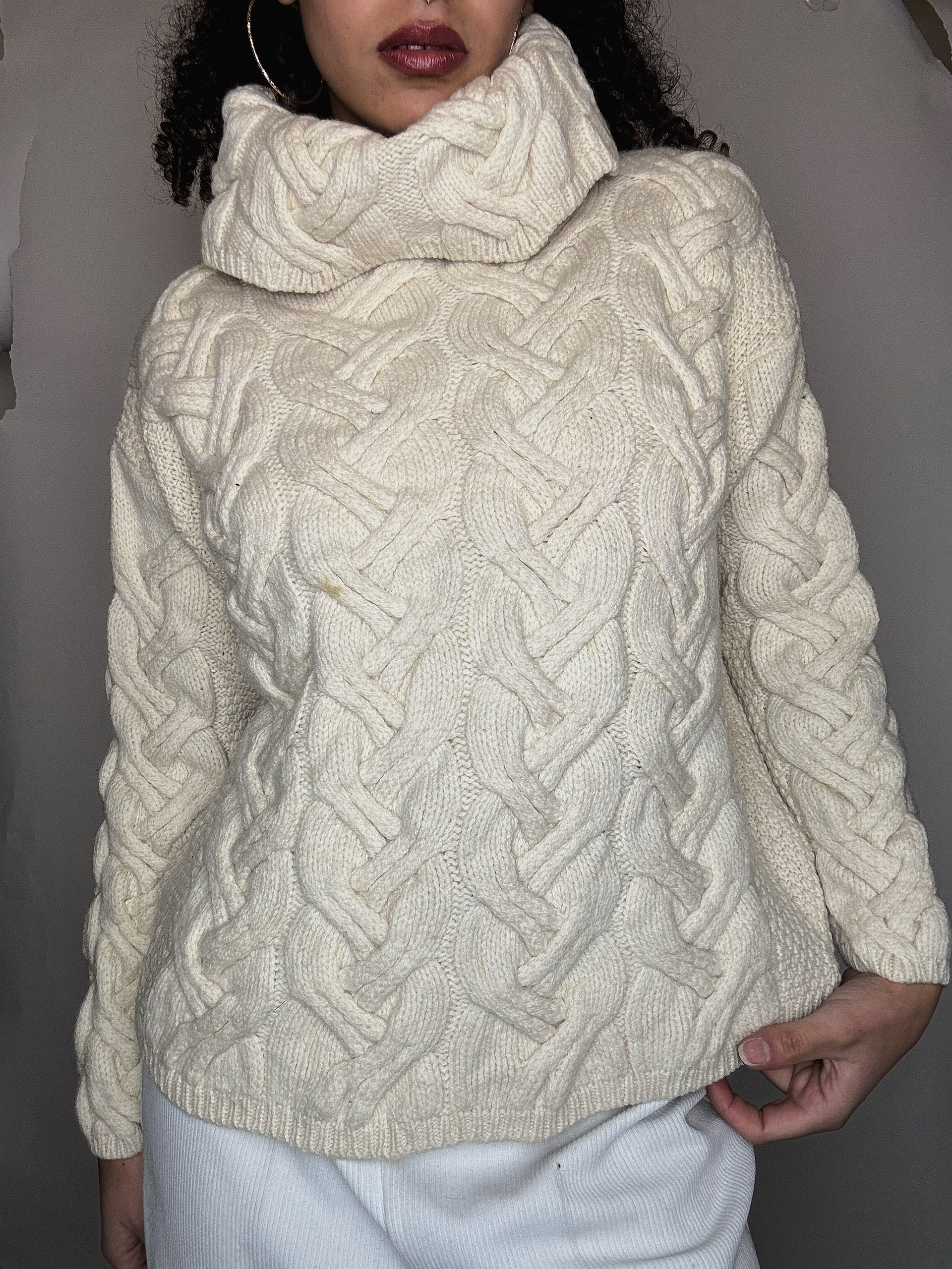 Pull col roulé beige S vintage
