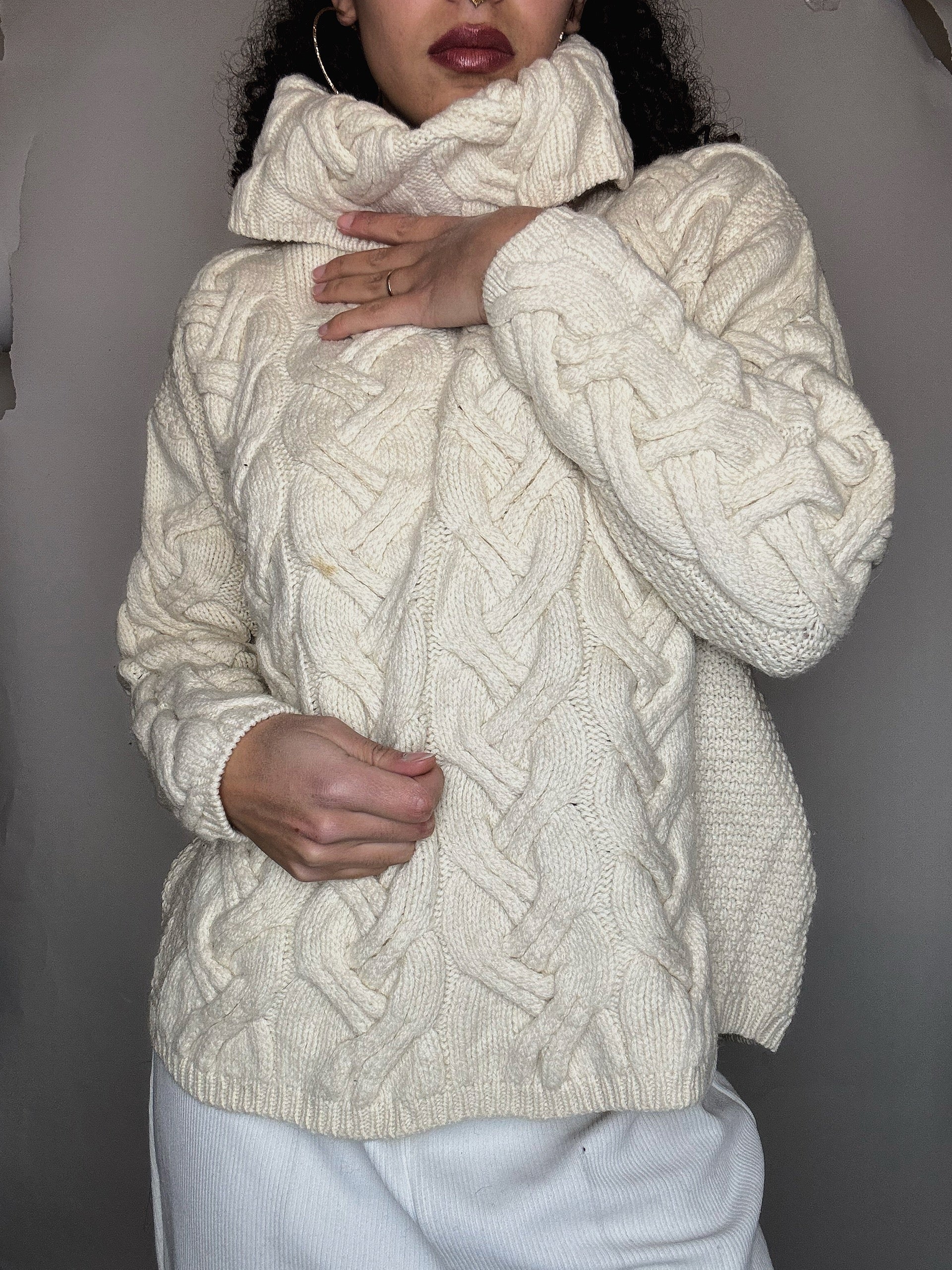 Pull col roulé beige S vintage