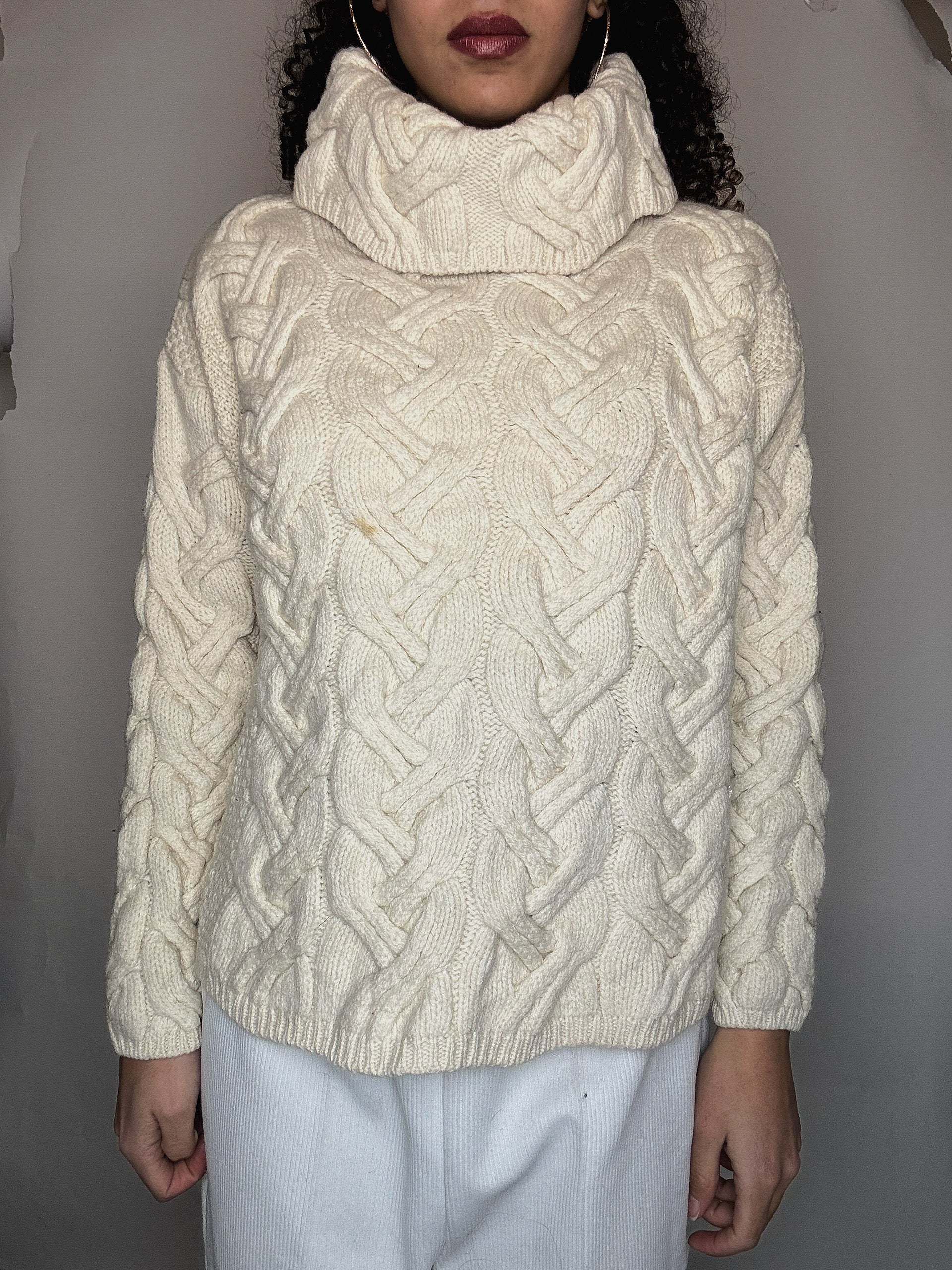 Pull col roulé beige S vintage