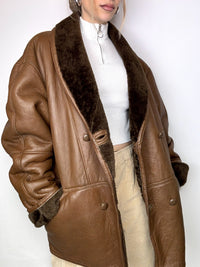 Manteau en peau de mouton retournée marron L/XL vintage