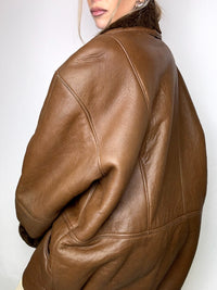 Manteau en peau de mouton retournée marron L/XL vintage
