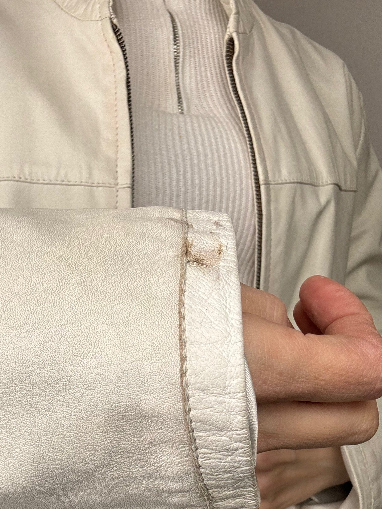Vintage L/XL Weiße Lederjacke