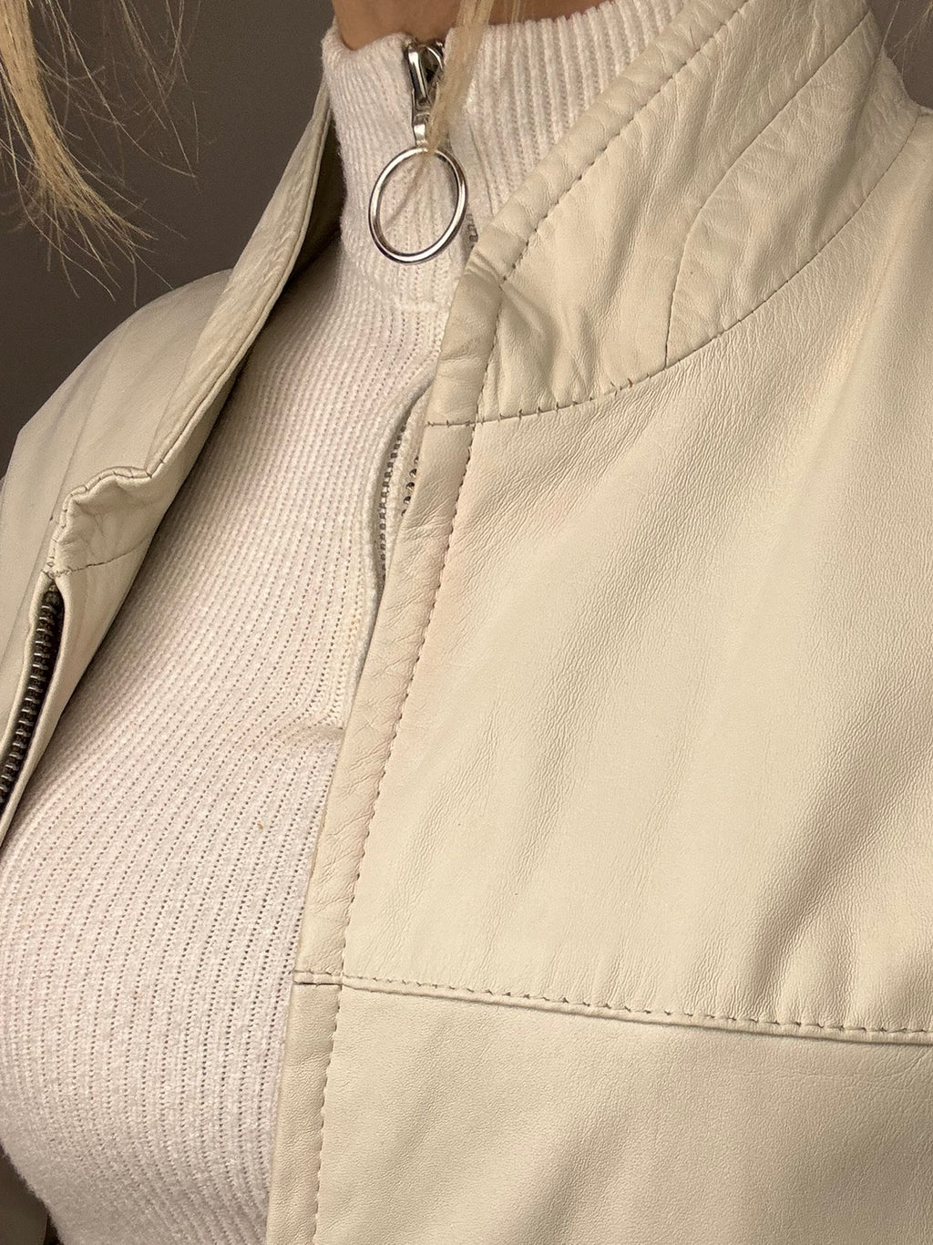 Vintage L/XL Weiße Lederjacke