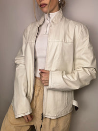 Vintage L/XL Weiße Lederjacke