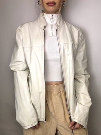 Vintage L/XL Weiße Lederjacke