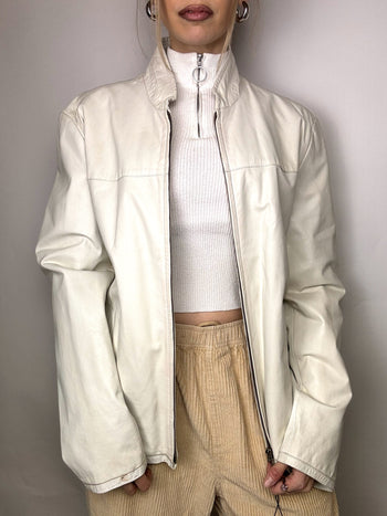 Veste en cuir blanche L/XL vintage