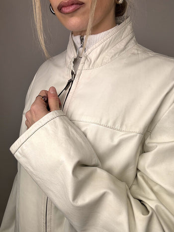 Veste en cuir blanche L/XL vintage