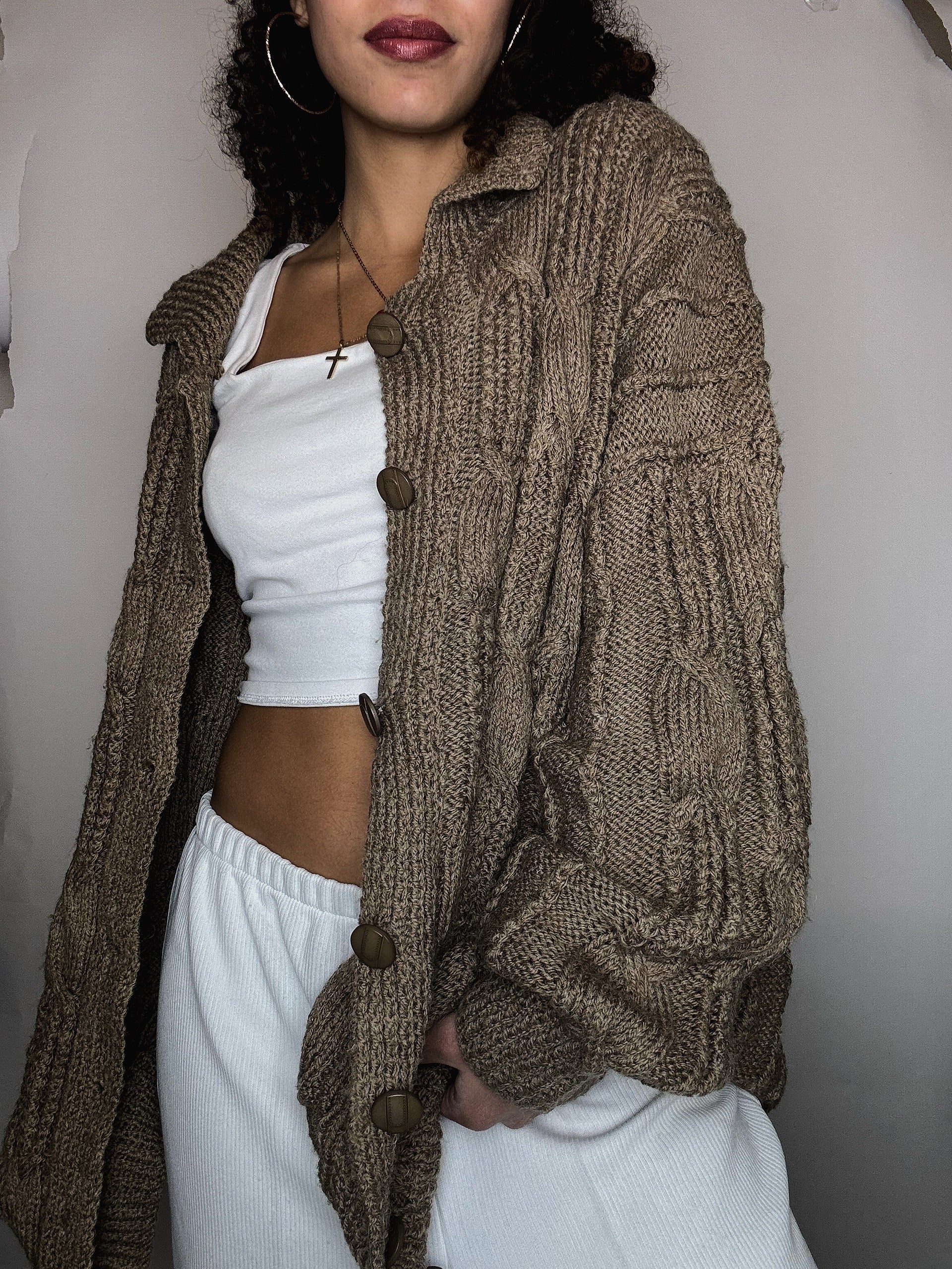 Cardigan en maille beige L vintage