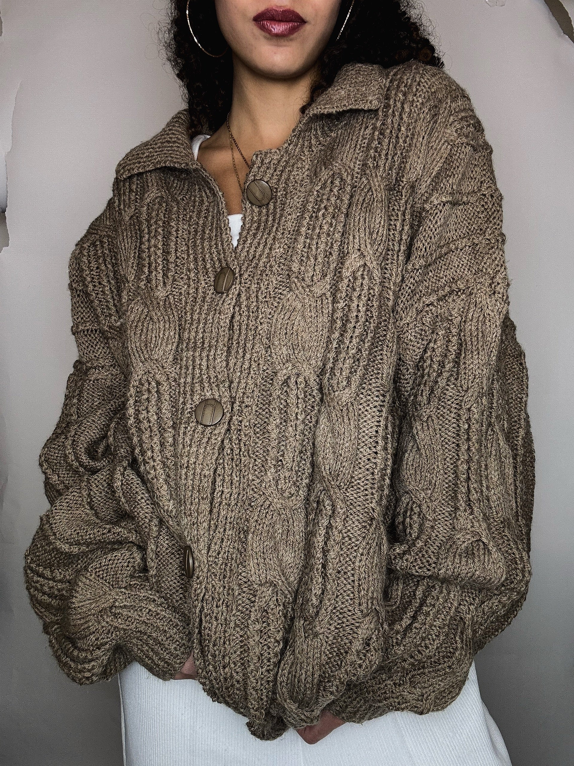 Cardigan en maille beige L vintage