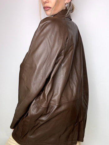 Veste en cuir droite brune L/XL vintage