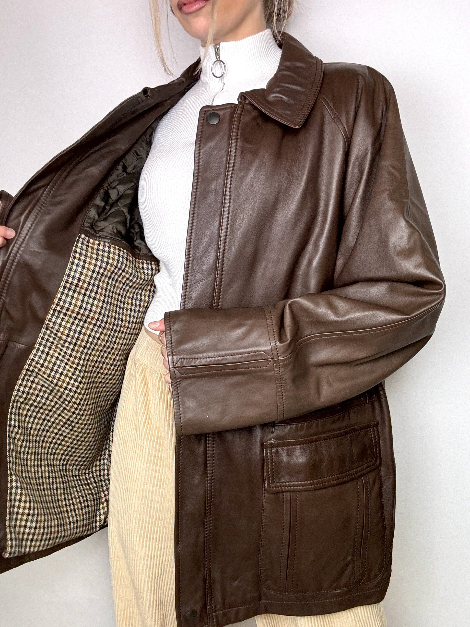 Vintage L/XL Brown Straight Leather Jacket